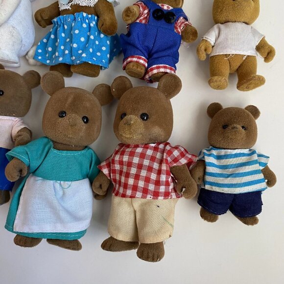 Flocked Bears Lot Collectible Brown Bears Family Toys - Picture 4 of 6